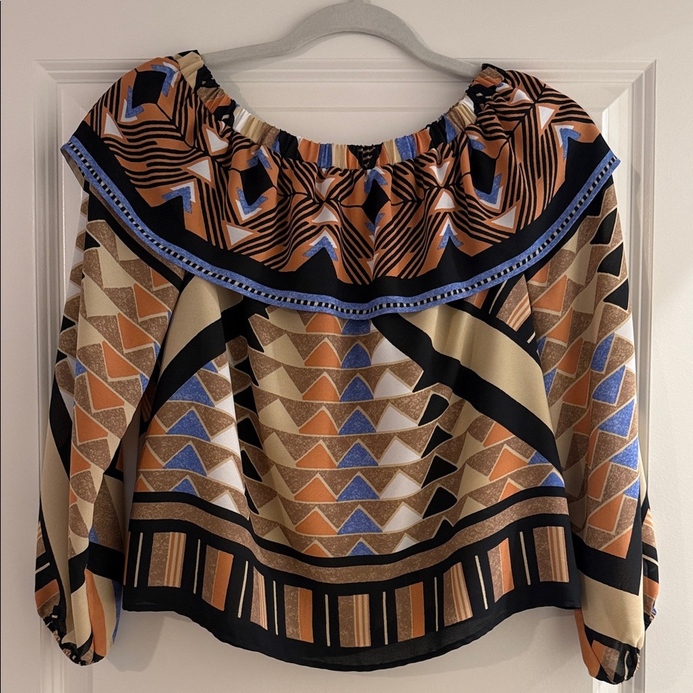 H&M Multicolor Geometric Off-Shoulder Blouse